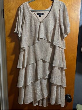 Metallic Tiered Ruffle Dress in Champagne, Size 16